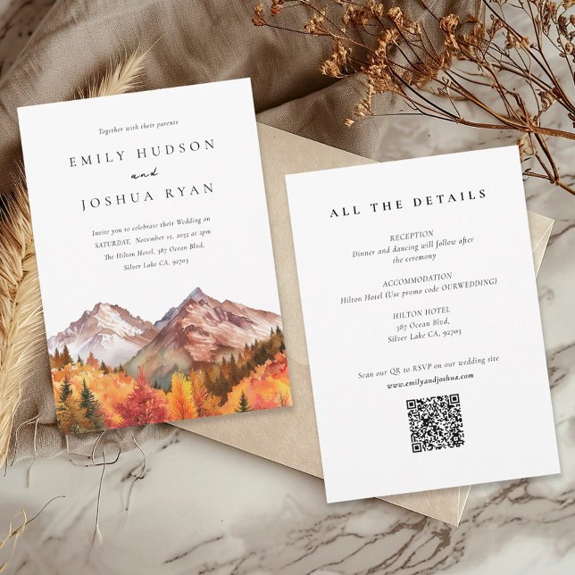 Convites Fall Autumn RSVP All in One QR Code Wedding (Criador carregado)