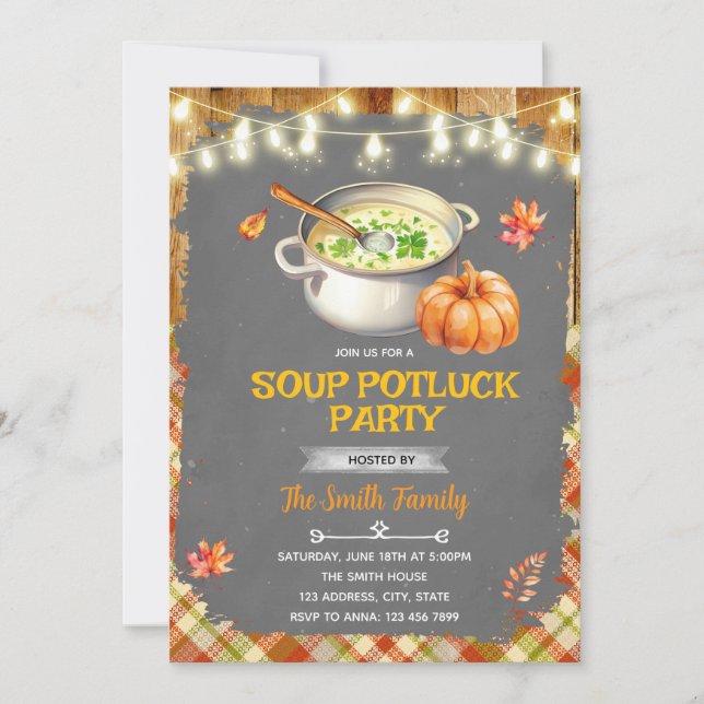 Convites Fall autumn soup swap party invitation (Frente)