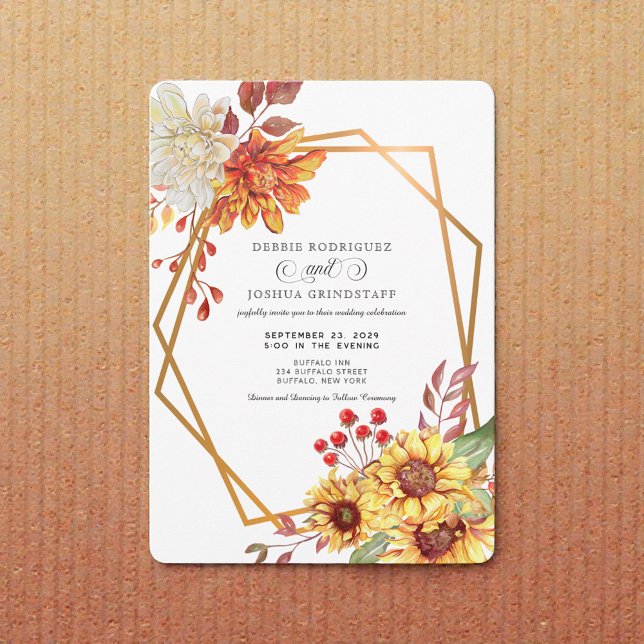 Convites Fall Autumn Sunflower Wedding Invitation  (Criador carregado)