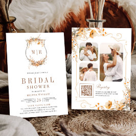 Convites Fall Autumn Wilflower Crest Código QR Chá de panel