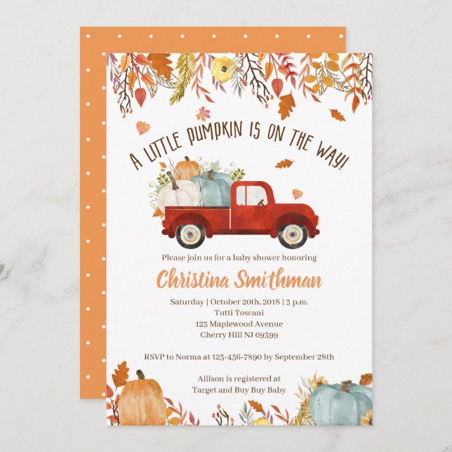 Convites Fall Baby Shower Invants for a Boy (Frente/Verso)