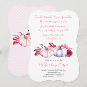 Convites Fall Baby Sprinkle for Girl with Pumpkins Folhas