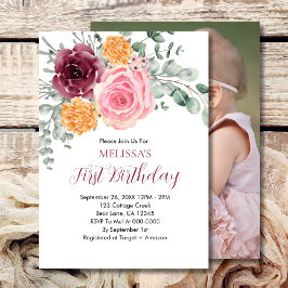 Convites Fall Birdy Burgundy Blush Floral Rosa