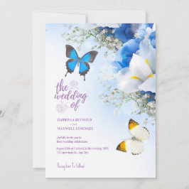 Convites Fall Blue Nature Butterfly Hydrangea Casamento