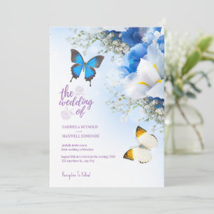 Convites Fall Blue Nature Butterfly Hydrangea Casamento
