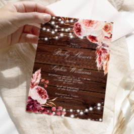 Convites Fall Bohemian Rose Rustic Wood Baby Shower