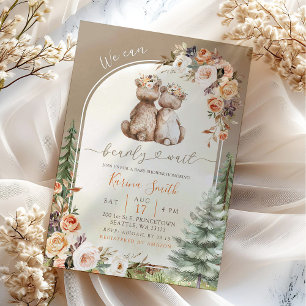 Convites Fall Boho Bear Woodland Chá de fraldas Floral