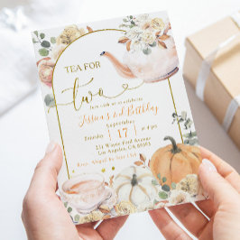 Convites Fall Boho Orange e White Pumpkin Tea Por Dois