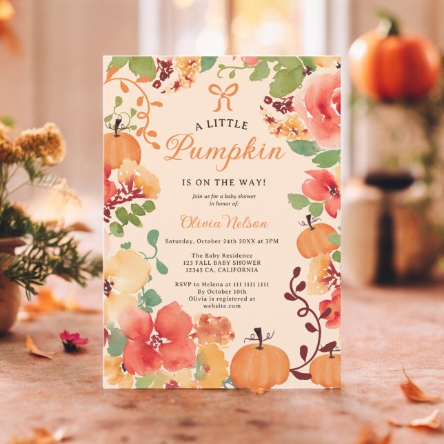 Convites Fall Boho Pequeno chá de fraldas floral de pêssego (Fall Boho Little pumpkin peach floral baby shower Invitation)