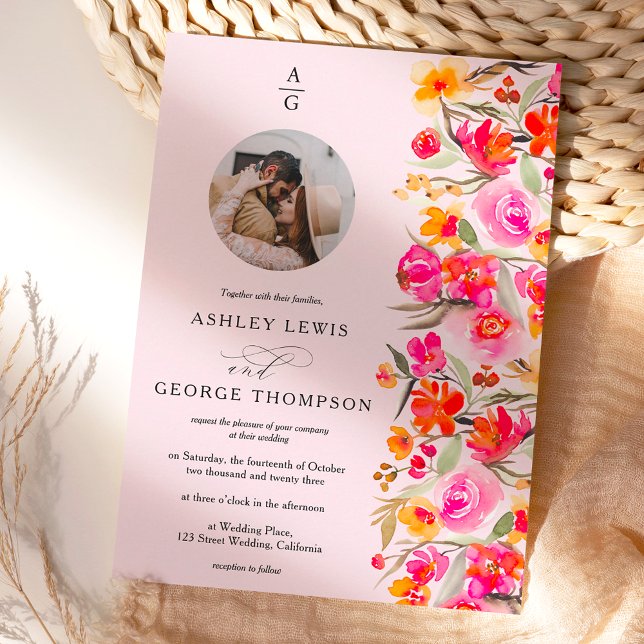 Convites Fall boho vermelho laranja cor de laranja floreal  (Criador carregado)