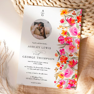 Convites Fall boho vermelho laranja cor de laranja floreal 