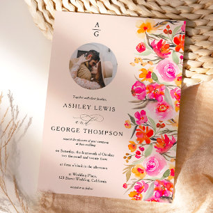 Convites Fall boho vermelho laranja cor de laranja floreal