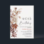 Convites Fall Brown Beige Floral aniversário de 40 anos<br><div class="desc">Fall Brown Beige Floral aniversário de 40 anos Convite Bohemian inspirou convite de aniversário com grandes arranjos florais bege e outono e uma imagem caligráfica moderna como título. Ideal para quem procura um convite de aniversário inspirado na boêmia em cor castanha e bege.</div>