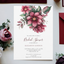 Fall Burgundy Floral Chá de panela Watercolor