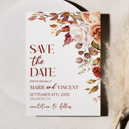 Convites Fall Burgundy Floral Flower Casamento Salvar Data