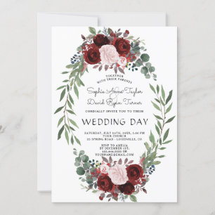 Convites Fall Burgundy Marsala Floral Wreath Weds
