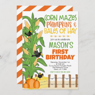Convites Fall Corn Maze Pumpkin Boy Birthday