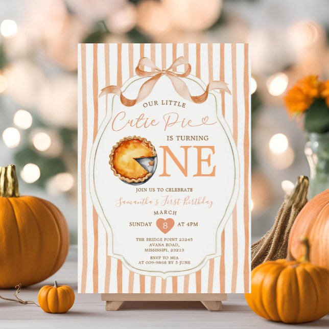 Convites Fall Cutie Pie Arco Fita Gingham Aniversário (Criador carregado)