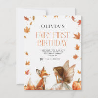 Fall Fairy First Birthday Invite com Fox Brunette