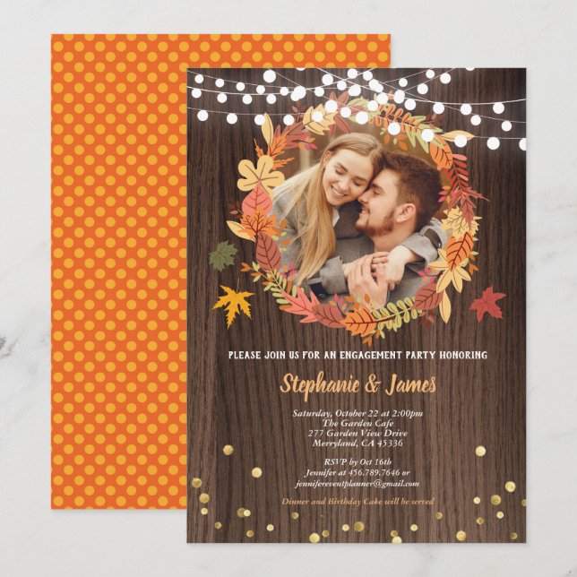 Convites Fall festa de noivado foto wreath russa (Frente/Verso)