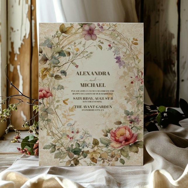 Convites Fall Floral Art Nouveau Wedding (Criador carregado)