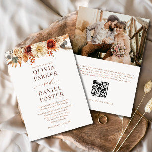 Convites Fall Floral Autumn Wedding Código QR Foto