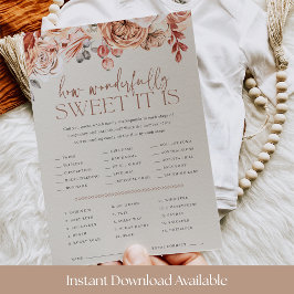 Convites Fall Floral Baby Shower Candy Guessing Game Card