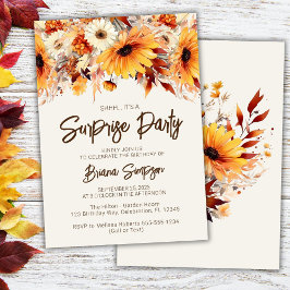 Convites Fall Floral Beige Surprise Birthday
