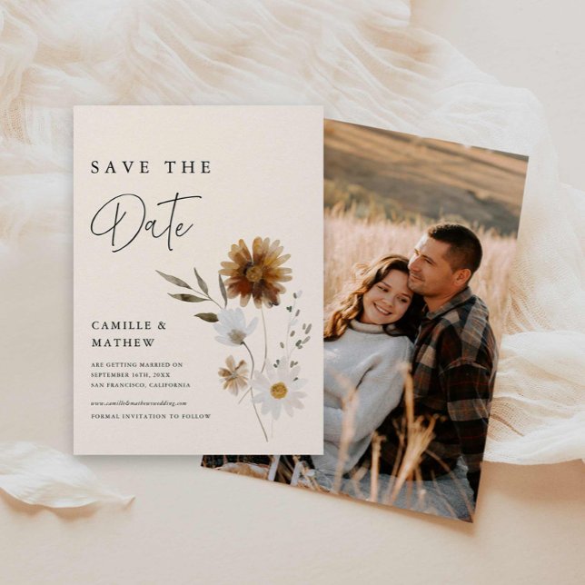 Convites Fall Floral Boho Photo Save the Date Card (Fall Floral Photo Save the Date Invite)