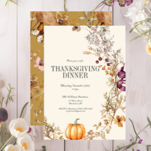 Convites Fall Floral Boho Pumpkin Janto de Ação de Graças