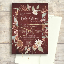 Convites Fall Floral BOHO Script Girl Chá de fraldas Burgun