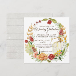 Convites Fall Floral Burgundy White Pumpkin Wreath Casament