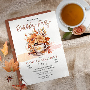 Convites Fall Floral Cottage Teacup Birthday Tea Party