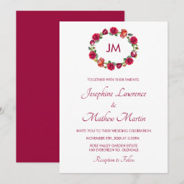 Convites Fall Floral Rosa Wreath Monograma Casamento