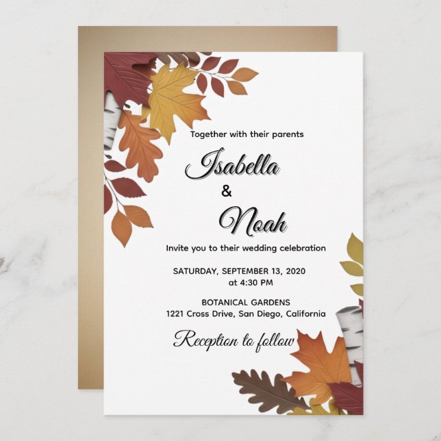 Convites Fall Floral Wedding Invitation (Frente/Verso)