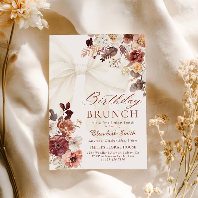 Convites Fall Floral White Arco Birthday Brunch (Criador carregado)