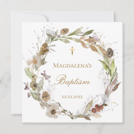 Convites fall flowers wreath Baptism Invitation