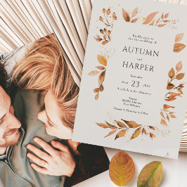 Convites Fall Foliage 'Falling in Love' Foto de Casamento