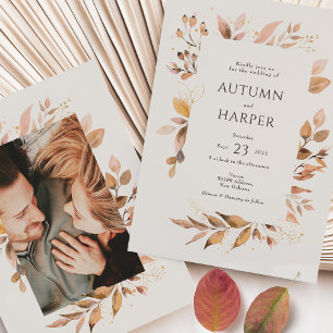 Convites Fall Foliage 'Falling in Love' Foto de Casamento