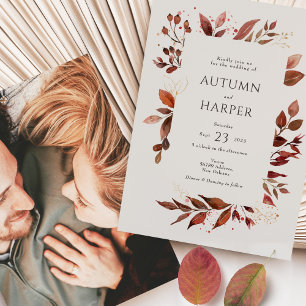Convites Fall Foliage 'Falling in Love' Foto de Casamento