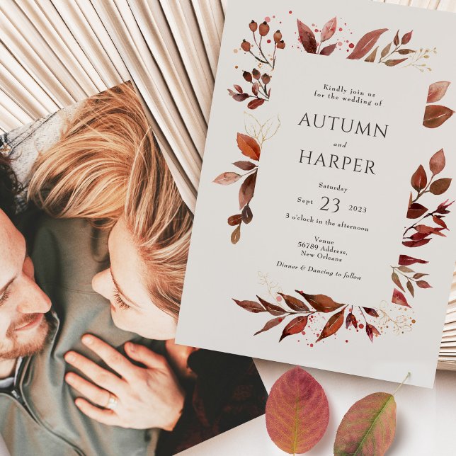 Convites Fall Foliage 'Falling in Love' Foto de Casamento (Criador carregado)