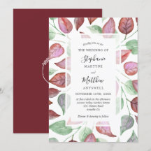 Fall Foliage Watercolor Burgundy Deixa Casamento