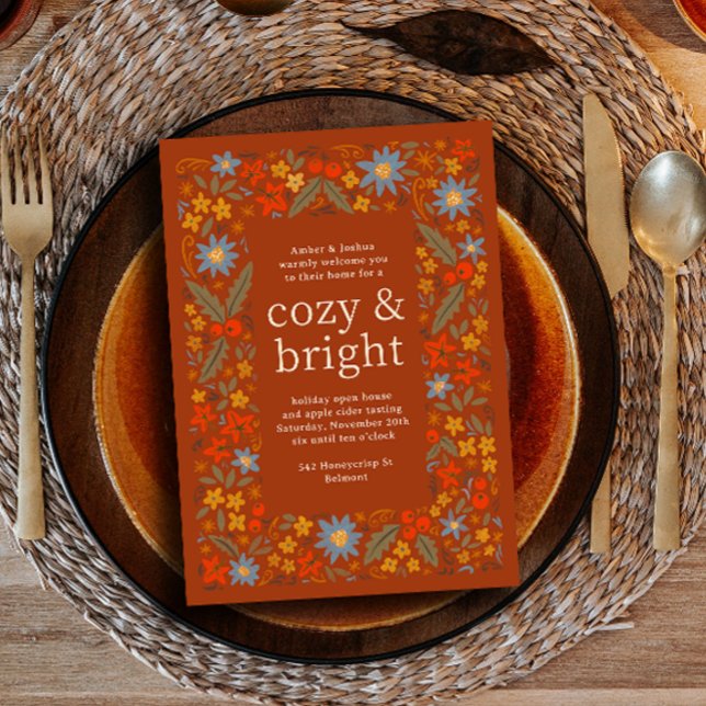 Convites Fall Folksy Floral Frame Autumn Party (Criador carregado)