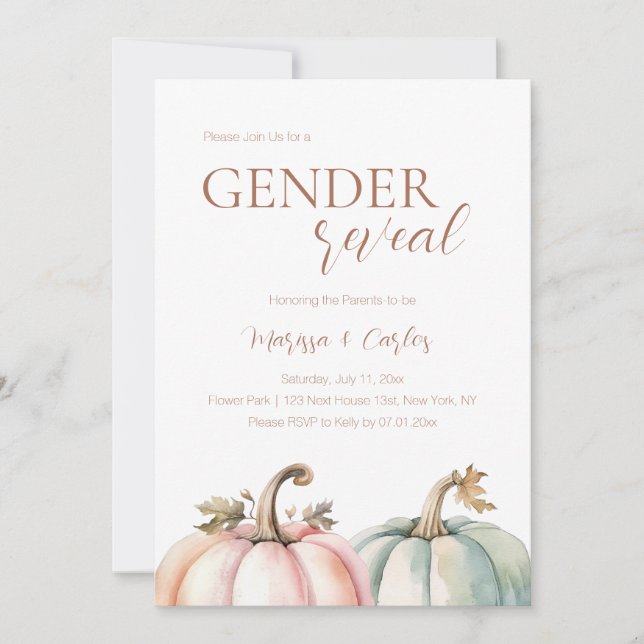 Convites Fall Gende Reveal Pastel Pumpkin Invitation  (Frente)
