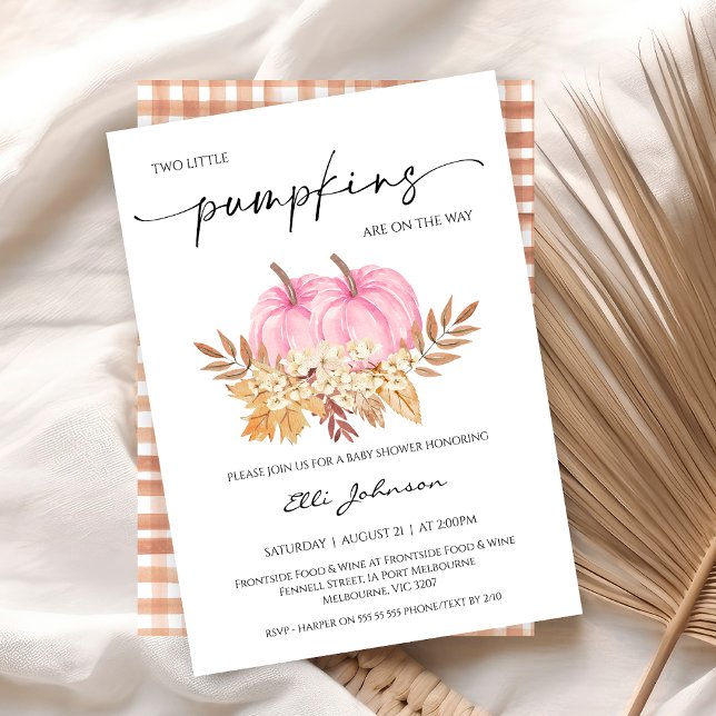 Convites Fall Girls Gêmeos Dois Chás de fraldas Pumpkins Ro (Twin Girls Little Pumpkin Baby Shower Invitation, Fall Twins Baby Shower Invite, Autumn Baby Shower)