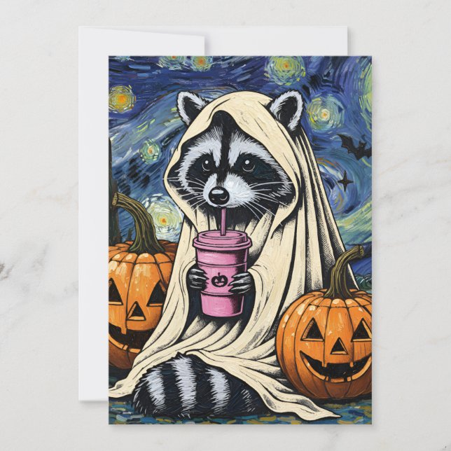 Convites Fall Halloween Ghost Pumpkin Raccoon Spook (Frente)