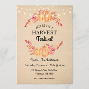 Convites Fall Harvest Festival Pumpkin Floral Wreath Convid