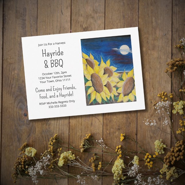 Convites Fall Hayride Barbecue Rustic Sunflower FolArt (Criador carregado)