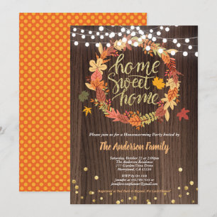 Convites Fall Homearming Party Rustic Wreath Ação de Gra