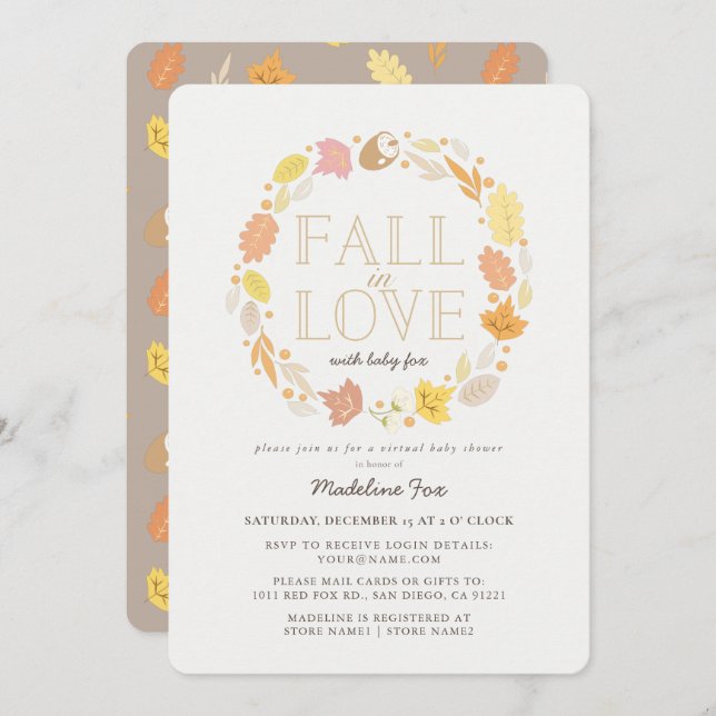 Convites Fall in Love Autumn Wreath Virtual Chá de fraldas (Frente/Verso)